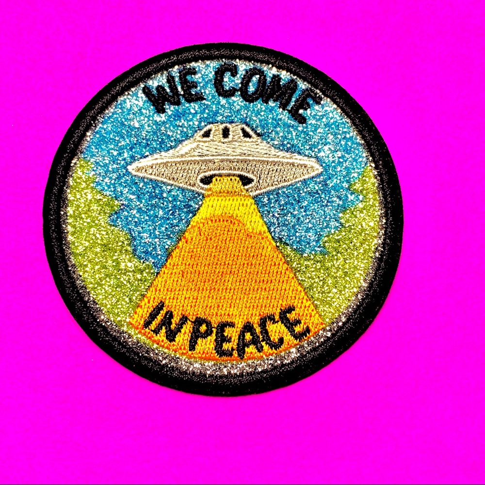 We come in peace sparkly UFO iron On patch